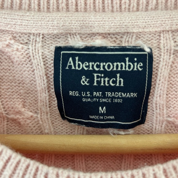 Abercrombie & Fitch Men’s Traditional Pink Wool Cotton Blend Cable Sweater Med. - Picture 2 of 3